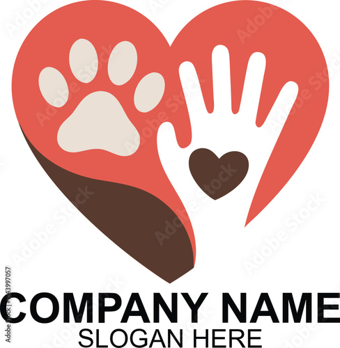 Compassionate Animal Care Services with a Helping Hand and Paw Inside a Heart