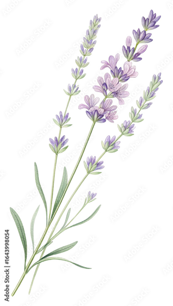 Obraz premium Elegant Watercolor Lavender Sprigs: Calming Purple Floral Botanical Illustration for Design Projects