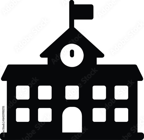 Classic school building vector icon. Education, academy, or university silhouette symbol.