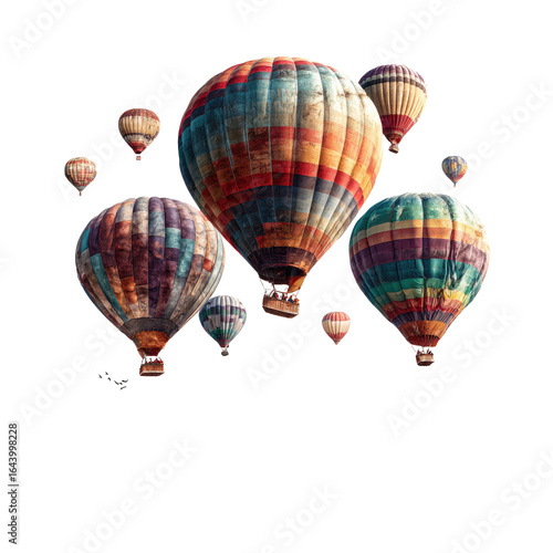 Colorful hot air balloons soar over Cappadocia, Turkey; travel poster