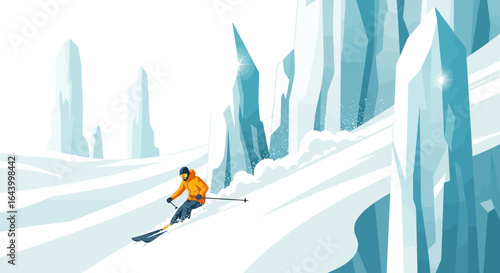 Adrenaline Rush Down An Ice Mountain: Skiing Through Winter Wonderland