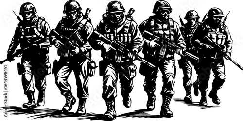 Marching Soldiers Military Troop Illustration