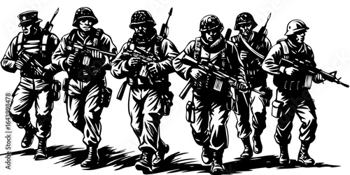 Marching Soldiers Military Troop Illustration