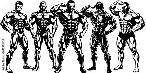 Muscular Bodybuilders Posing Illustration