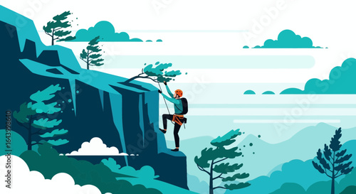 Adventure awaits: scaling new heights in a vibrant mountain landscape illustration