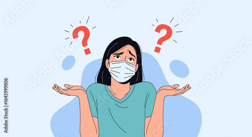 Confused person wearing a face mask asking questions during pandemic uncertainty
