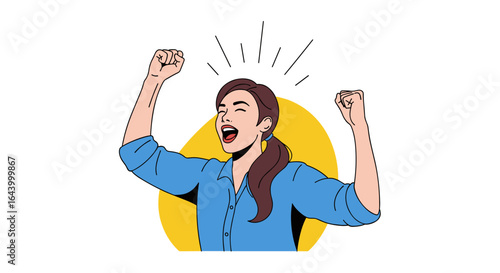 Celebration of a successful achievement with joyful exclamation and raised fists