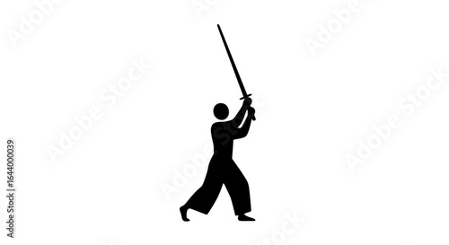 Person with a kendo sword black and white
