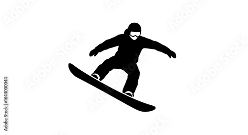 Snowboarder on a snowboard minimalist black and white icon