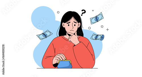 Woman worried about financial problems thinking about budget and money savings