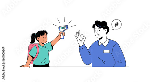 Child school temperature check medical thermometer health safety officer