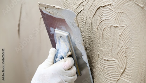 Applying textured stucco finish to a wall with a trowel