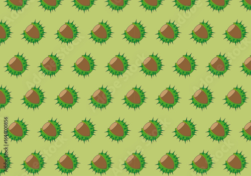 Patrón otoñal de castañas en fondo verde