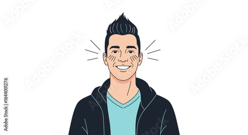 Young man with spiky hair and a friendly smile feeling happy and positive
