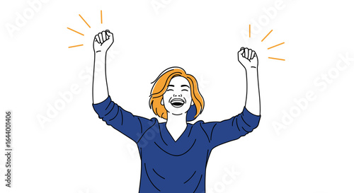 Excited young woman celebrating victory with arms raised high in the air