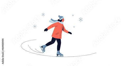 Happy person ice skating enjoying winter outdoor activity fresh air