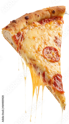 Delicious Melted Cheese Pepperoni Pizza Slice, Isolated on Black Background, Appetizing Food Photography