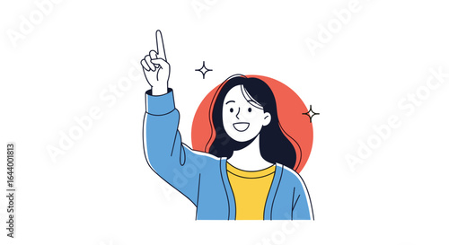 Young woman raising her finger excitedly with stars around her head