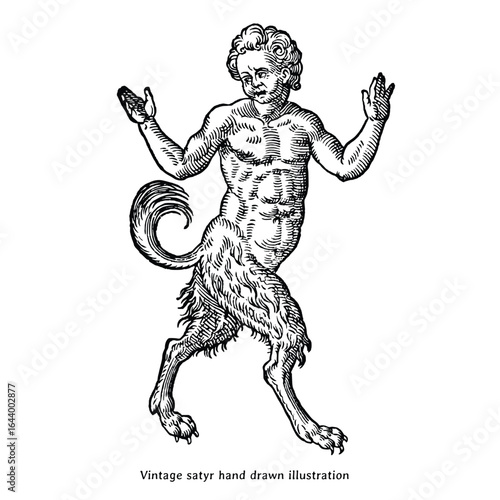 Vintage Satyr Illustration – Hand Drawn Mythological Creature Engraving