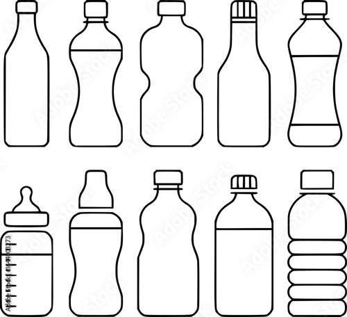 Various bottle outlines including baby bottles container liquid