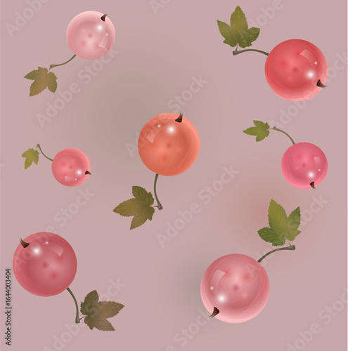 Beautiful seamless tile pattern with orange transparent currants
berries with leaf on powdery pink beige background
