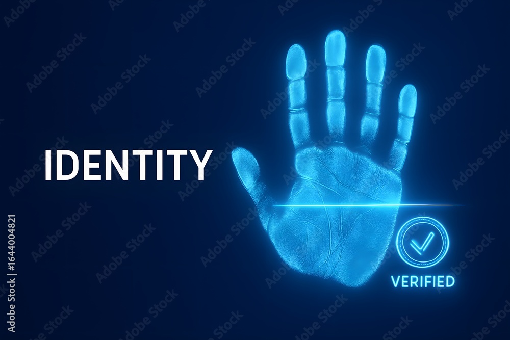 Obraz premium Glowing Biometric Identity Verification System for Secure Access Control 
