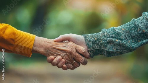 Wallpaper Mural Two individuals shake hands in a close-up view, conveying a sense of agreement or partnership Torontodigital.ca