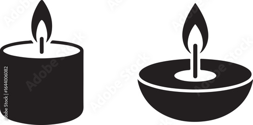 Collection of Candle and Diya Light Silhouette Icons.