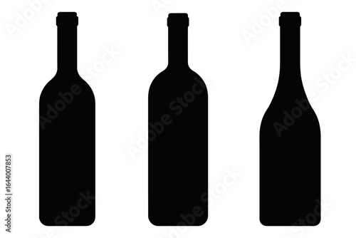 Silhouettes of three different bottle shapes used in beverage packaging transparent background