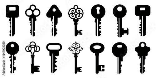 Collection of vintage silhouette keys showing different shapes for decorative uses and designs