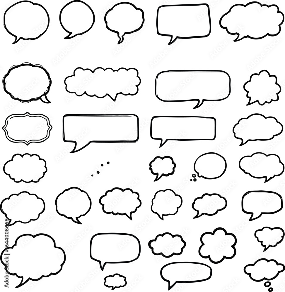 Obraz premium Collection of Empty Speech and Thought Bubble Outlines in Various Shapes and Sizes—Versatile Comic Elements for Graphic Novels, Visual Storytelling, and Educational Worksheets