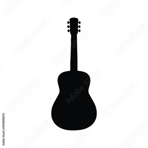 Acoustic guitar silhouette on a white background for music related themes and designs