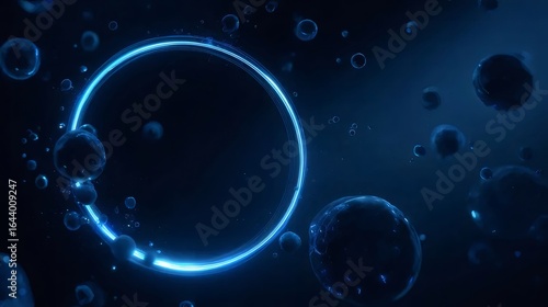 Wallpaper Mural 青色に光るリングと球体が浮かぶ抽象的な背景デザインのイラストレーション Torontodigital.ca