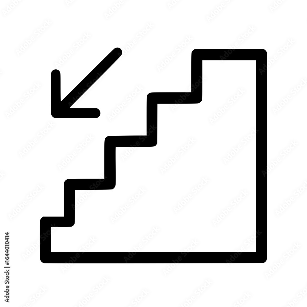 Downward Staircase Icon – Left-Facing Arrow with Step Outline for Navigation and Safety Downward Staircase Icon – Left-Facing Arrow with Step Outline for Navigation and Safety