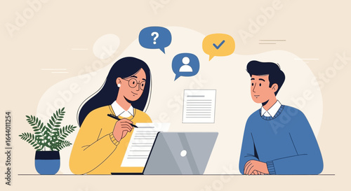 Business Interview Illustration of a Candidate Meeting with a Female Interviewer