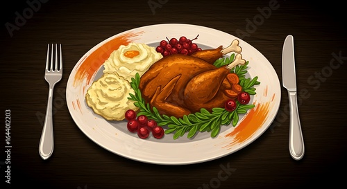 Wallpaper Mural Delicious roasted turkey dinner with mashed potatoes and cranberries Torontodigital.ca