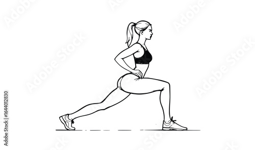 Fitness woman performing lunge exercise outline, ideal for workout guides, posters, and training materials