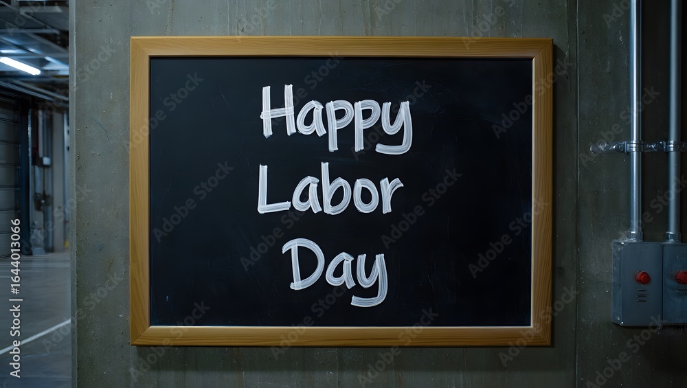 Fototapeta premium Happy labor day message written on a chalkboard