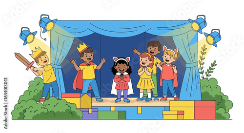 Captivating Children's Play Performance on Stage with Charming Costumes and Scenery