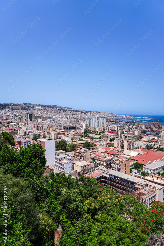 Fototapeta premium Alger the capital city of Algeria, North Africa, city centre of Algiers, the capital of Algeria, Landscape of Algiers city With port and mediterranean sea and white buildings, Arab Maghreb Africa.