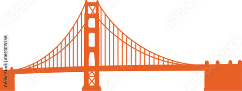Simple orange illustration of a suspension bridge on white background