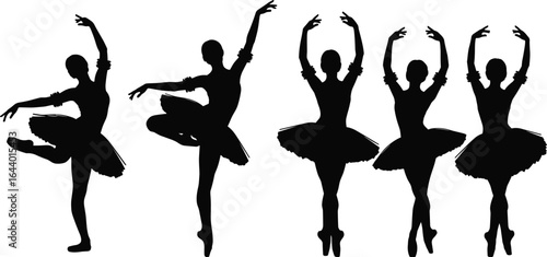 PrintBallet dancer silhouettes, graceful ballerinas performing, tutu skirts, elegant poses, dance art, ballet performance, isolated white background, movement, flexibility