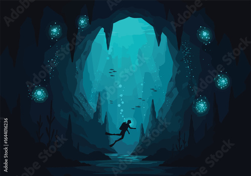 Exploring an Underwater Cave Diver's Journey Through Glistening Bioluminescent Waters & Stalactite Formations