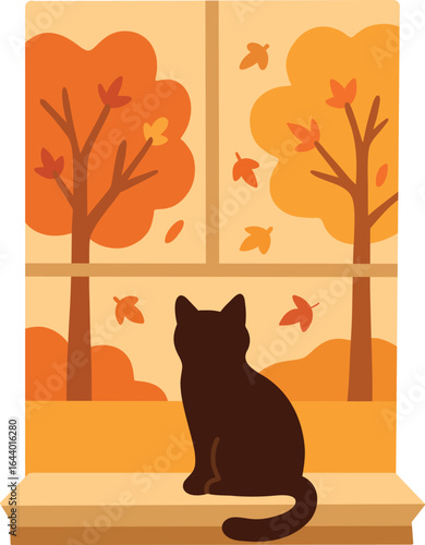 Black Cat at Autumn Window