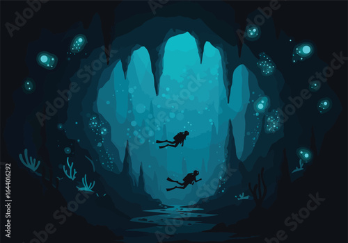 Exploring the Depths Two Divers Discover Bioluminescent Wonders in a Mysterious Underwater Cave System