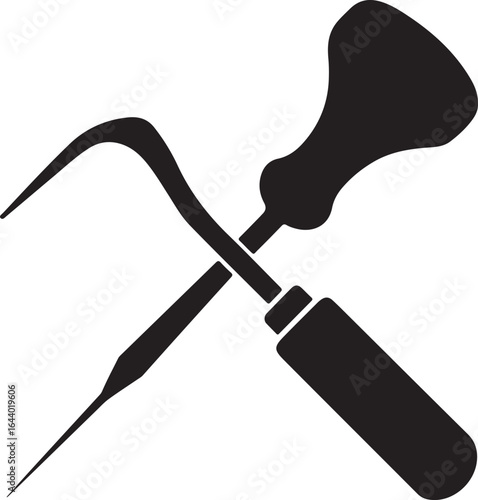 Silhouette of an Awl or Precision Screwdriver Scribing a Line for Crafting.