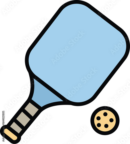 Pickleball Paddle and Ball Cartoon Illustration on White Background