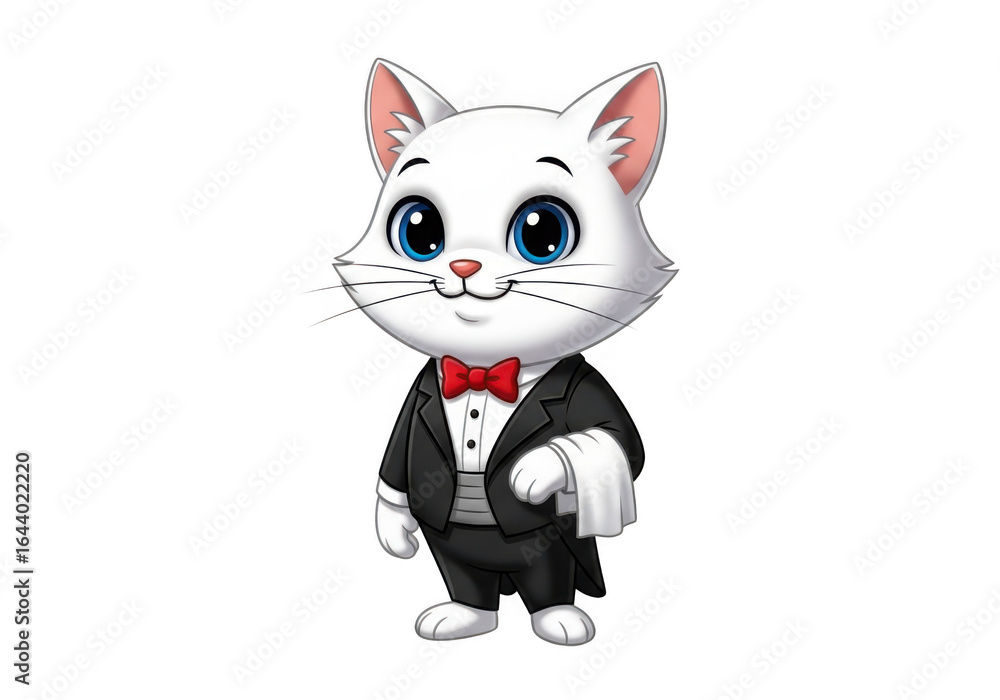 Obraz premium Cartoon cat in tuxedo isolated on transparent background