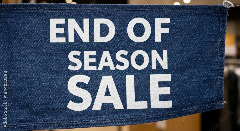 Fototapeta premium Blue denim banner with white text END OF SEASON SALE