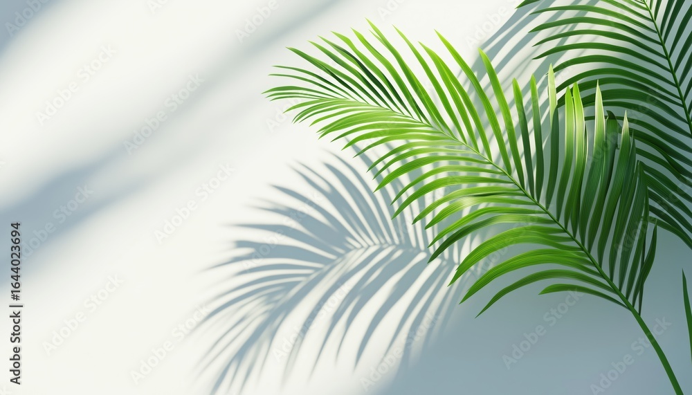 Obraz premium Silhouette Of A Plant Leaf: Overlay Of A Tropical Palm Tree. Aesthetic Nature Photography With Soft Shadows And Intricate Detail.